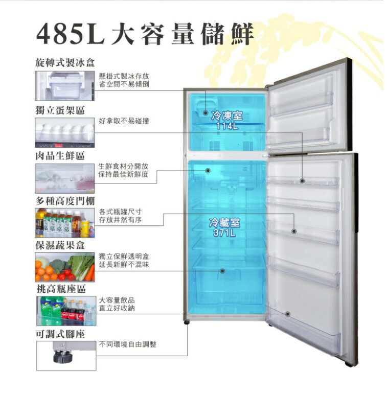 【折300】可議價✨HERAN/禾聯✨  HRE-B4823V 穗香金系列變頻一級雙門電冰箱-485L ★僅竹苗含安裝定位 3