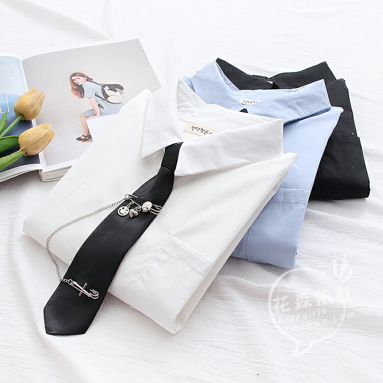 JK制服襯衫女韓版學院風減齡寬松長袖領帶白色襯衣疊穿打底衫上衣