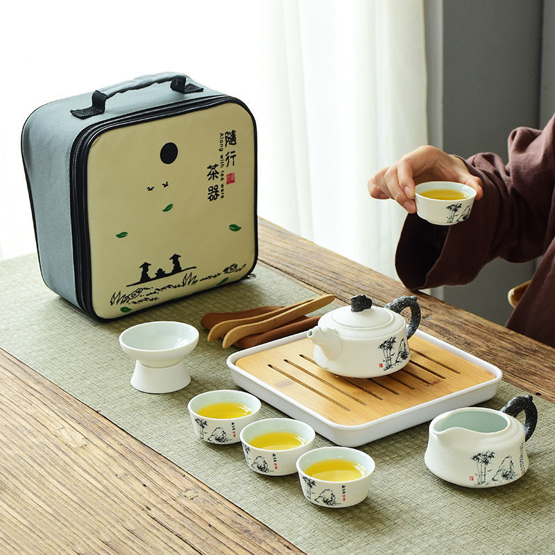 戶外茶具套裝便攜旅行戶外泡茶隨身旅遊裝備露營快客杯茶盤收納包