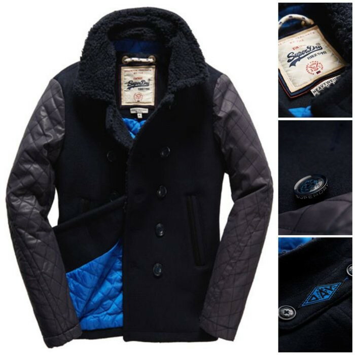 下殺3折 跩狗嚴選 出清價 極度乾燥 Superdry Hackman Coat 海軍深藍 翻領 軍裝 雙排扣 拼接 上蠟 格紋縫線 袖子 羊毛 外套