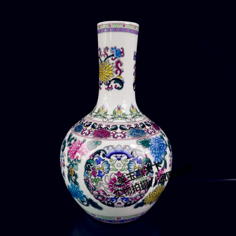 景德鎮陶瓷器花瓶 琺瑯彩青花瓷天球花瓶 家居擺件客廳薄胎花瓶