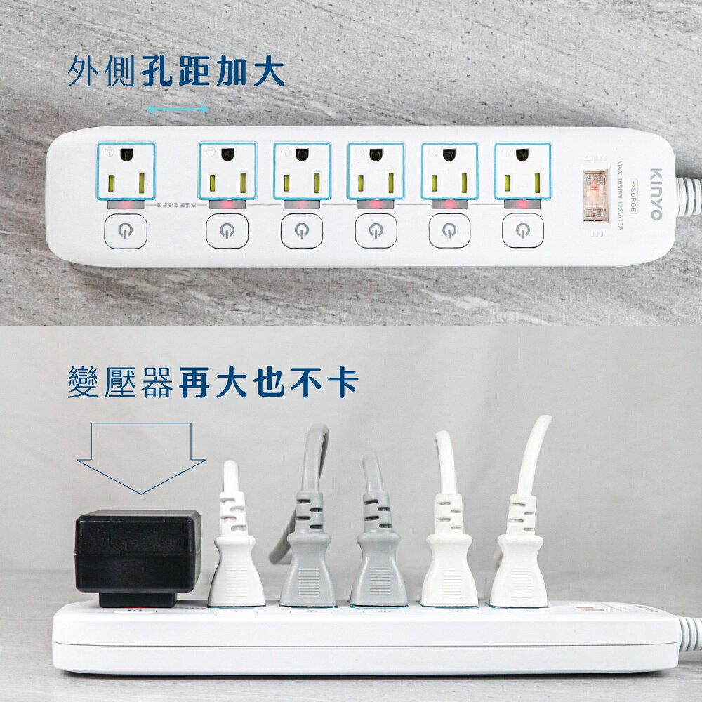 【KINYO】7開6插高溫斷電延長線 (GI) 6呎/9呎 6