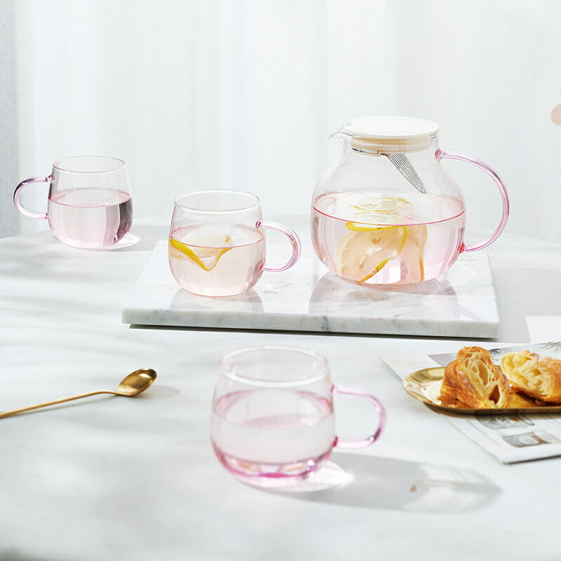 【7折清倉】櫻花冷水壺家用耐高溫玻璃粉色水壺水具套裝耐熱茶壺