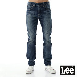 Lee 707 牛仔褲101+ 707 中腰標準合身小直筒牛仔褲-男款-刷白-藍色