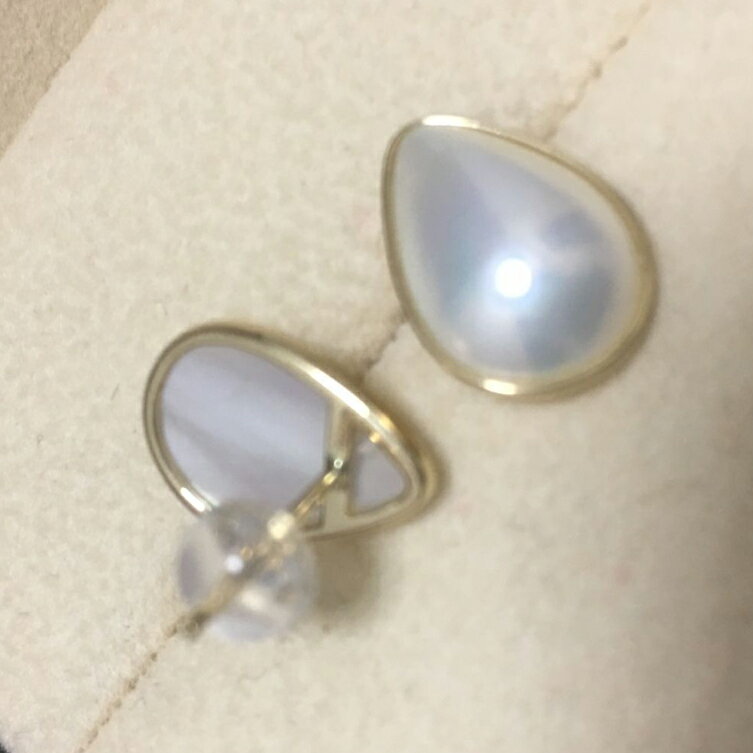 18K金水滴馬貝耳環耳釘白色極光炫彩水滴形馬貝天然海水 2
