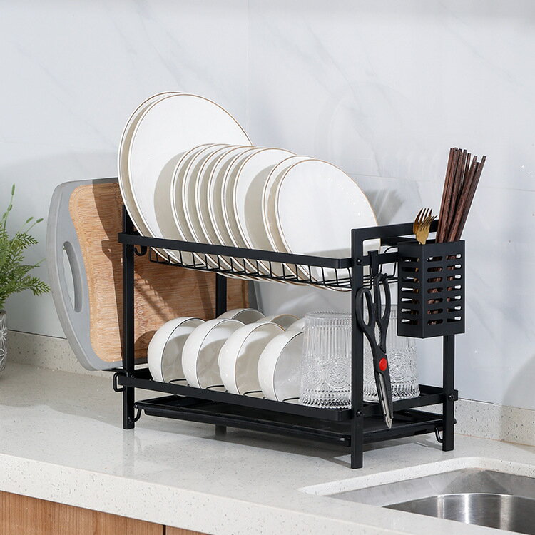 廚房碗碟瀝水架雙層碗筷收納架餐具置物架瀝水籃水槽洗碗池放碗架