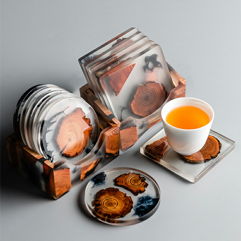 茶杯墊家用茶具茶道配件樹脂松木杯墊中國風茶托墊創意防滑隔熱墊
