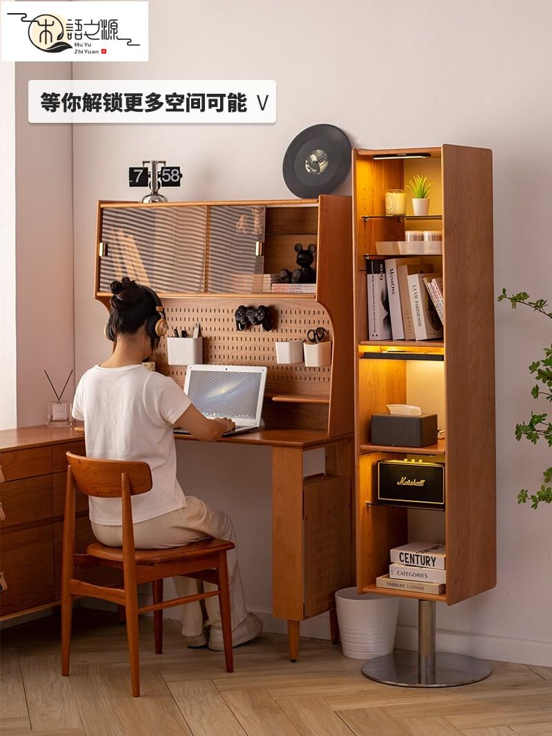 免運 鏡臺化妝桌旋轉穿衣鏡櫃實木全身鏡北歐落地鏡櫻桃木雜誌收納櫃隱形隱藏鏡子