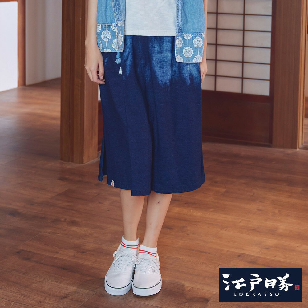 EDOKATSU江戶勝 女款 靛藍系列 半扎染禪風裙 (原藍磨)-EDWIN官方旗艦店-日本商品推薦