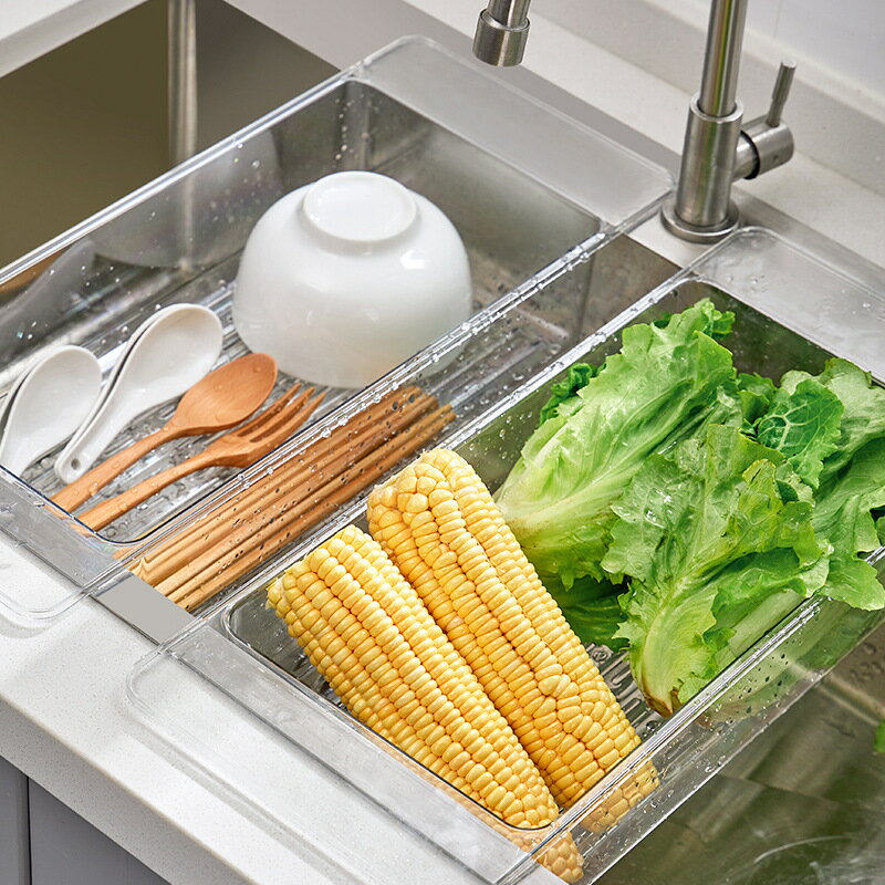 瀝水籃廚房洗菜洗碗瀝水輕奢透明大號橫版籃式水槽瀝水籃
