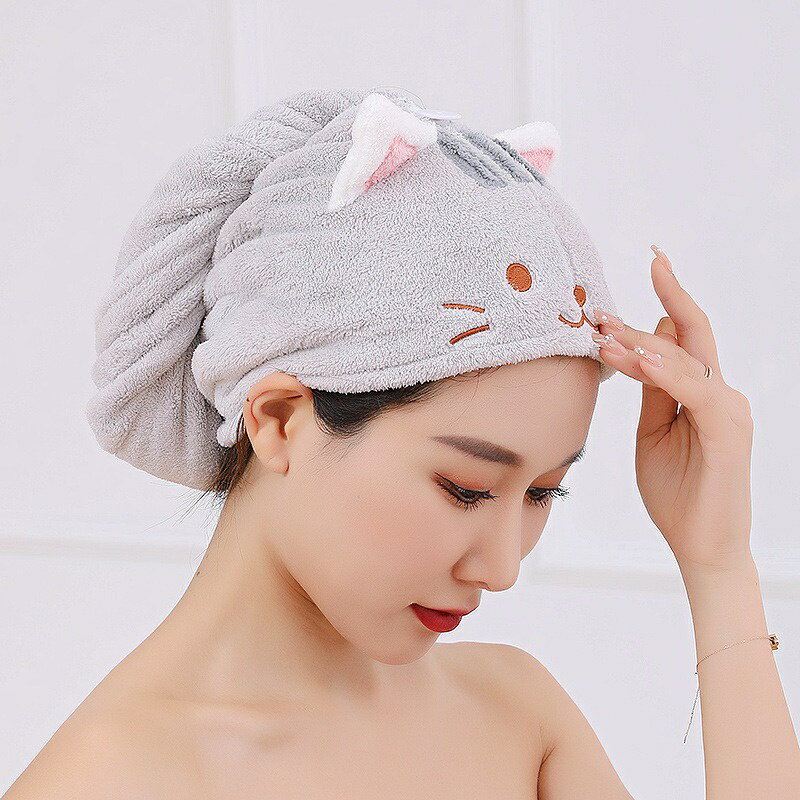 2021新款洗頭神器乾髮帽强力吸水速乾小貓珊瑚絨乾髮帽 超吸水乾髮帽 速乾髮帽 吸水毛巾 擦頭髮毛巾 吸水浴帽 包頭巾 3