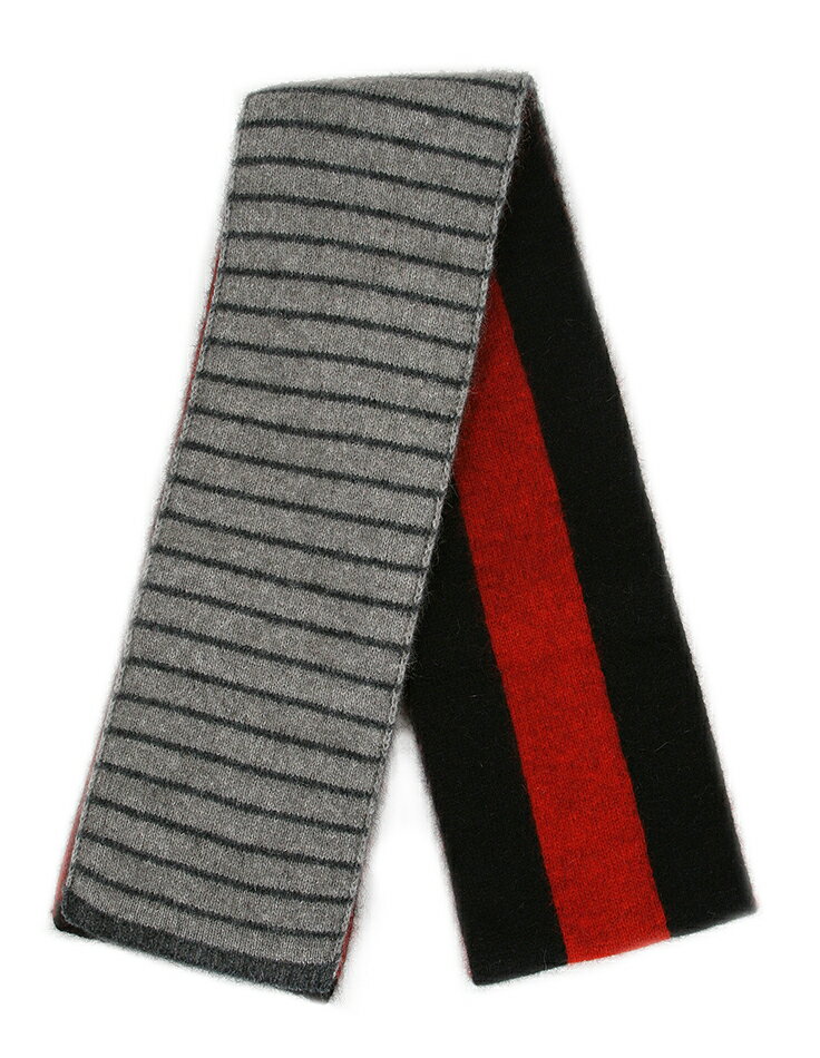 【紅炭灰黑】雙面條紋紐西蘭貂毛羊毛圍巾 雙層保暖圍巾男用女用