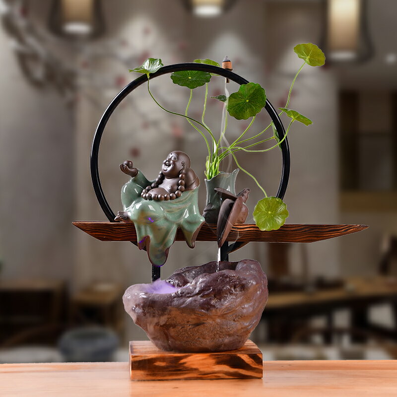 中式家居客廳流水器魚缸招財風水擺件創意玄關陶瓷辦公室工藝擺件