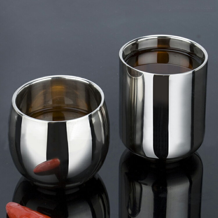 雙層咖啡杯子 創意不銹鋼保溫茶杯隔熱 迷你鼓形杯 小酒杯白酒杯