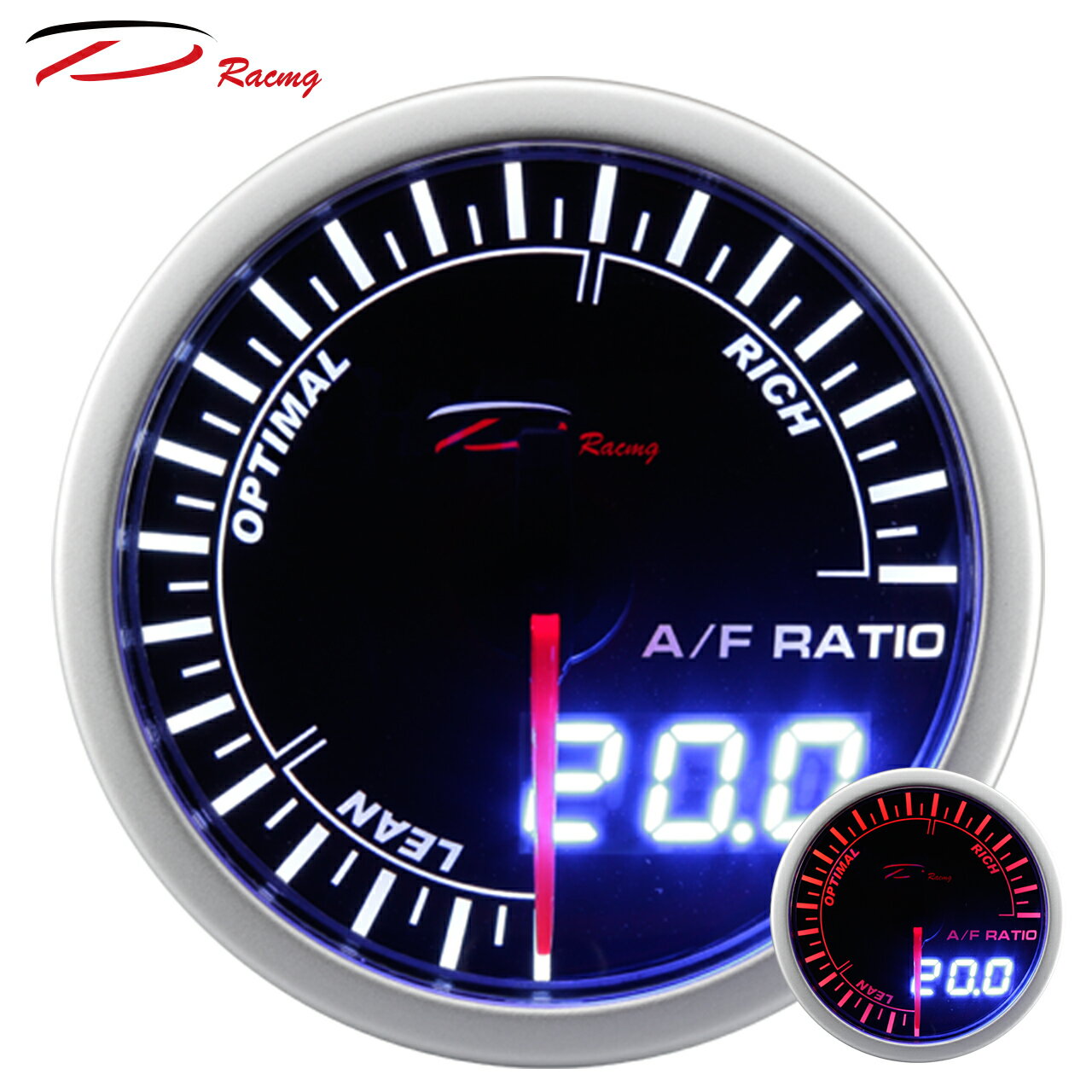 【D Racing三環錶/改裝錶】60mm空燃比錶 AIR/FUEL RATIO。Dual View 指針+數字雙顯示系列。錶頭無設定功能。