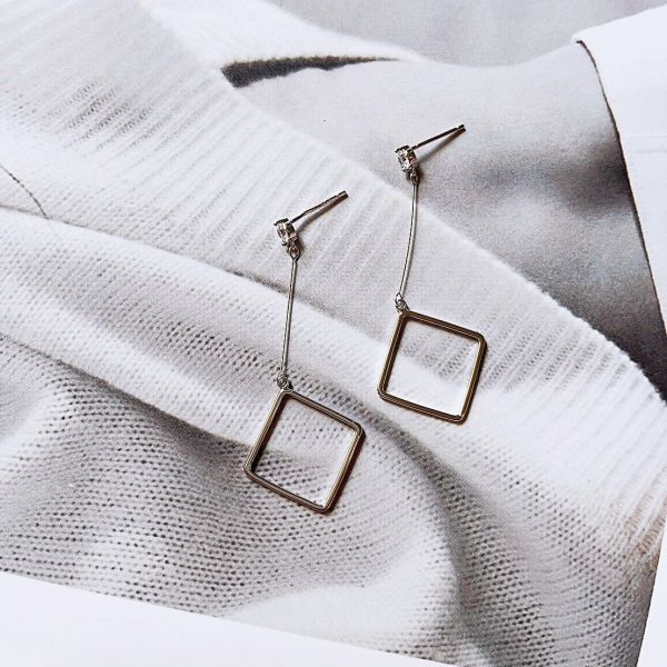 現貨專區｜優雅方形垂墜銀針耳環(hdess94)｜送禮精選店家★Reyna jewelry 女王飾品