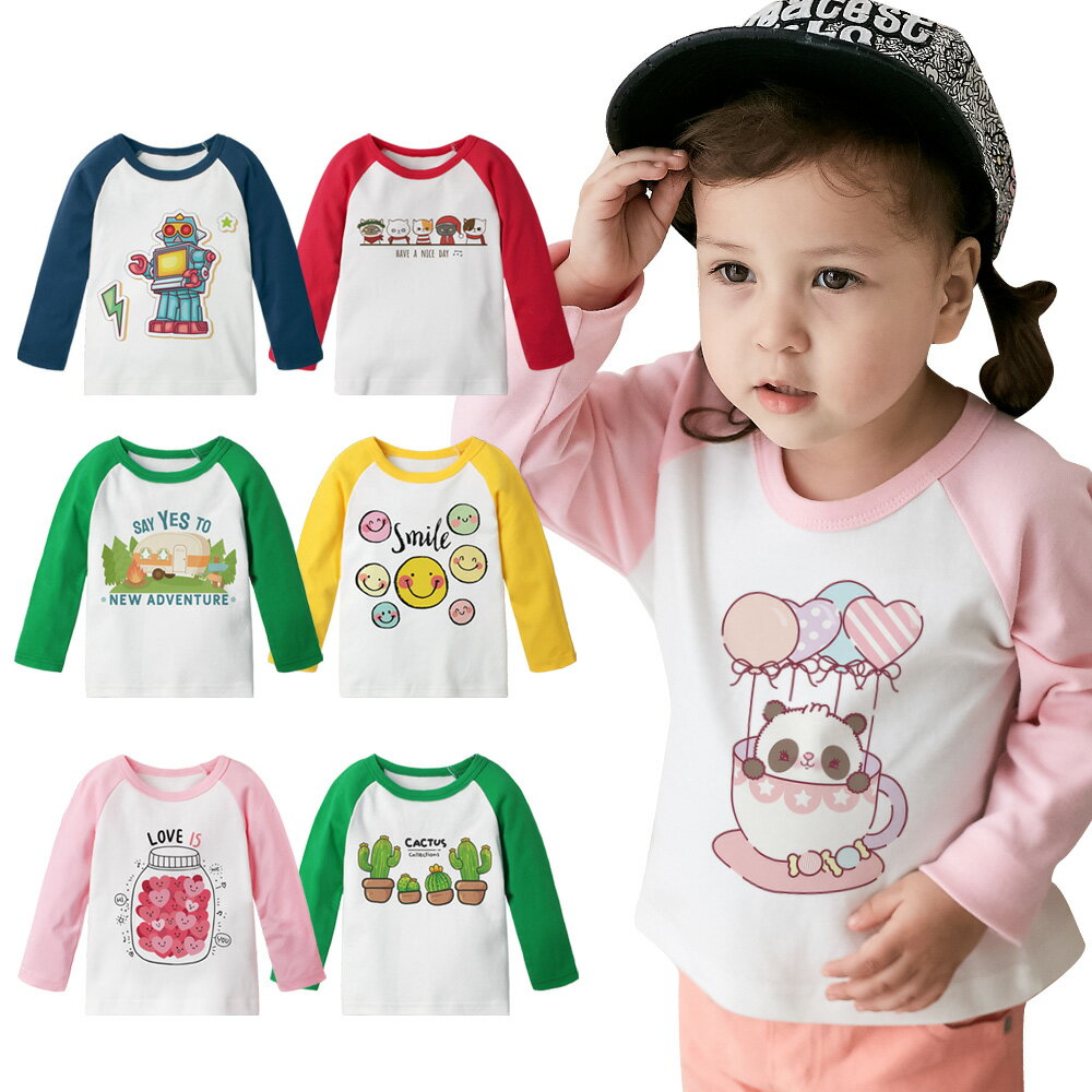 Augelute Baby童衣 長袖設計圖 獨家自印 數位印花 純棉男女童插肩袖圓領T 66364