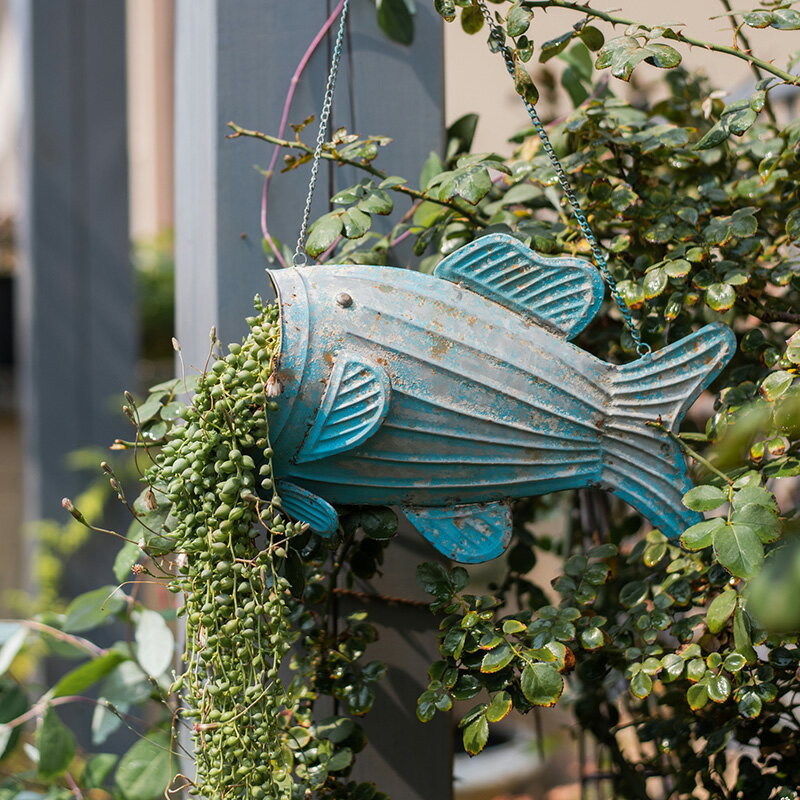 掬涵 飛魚鐵皮花器花盆吊籃蘭裝飾掛件雜貨花園庭院陽臺復古個性