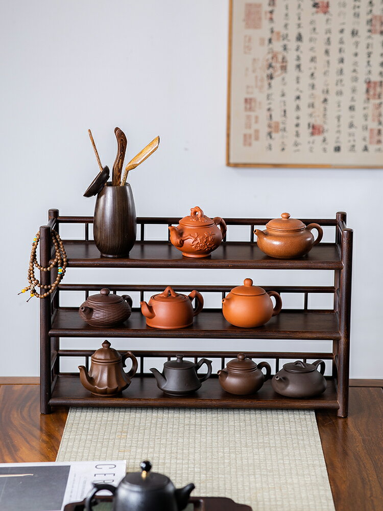 中式小型博古架紫砂壺擺放架茶葉擺件收納架茶具架子茶壺置物架竹