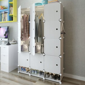 衣柜簡易塑料加固組裝簡約現代組合雙人收納柜木紋寶寶掛衣櫥鋼架