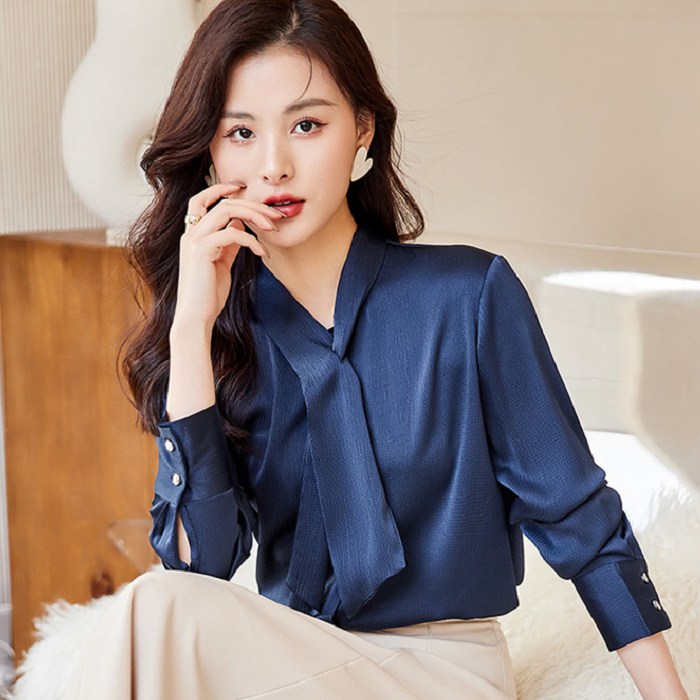 交叉領結雪紡皺長袖上衣[22S017-PF]灰姑娘