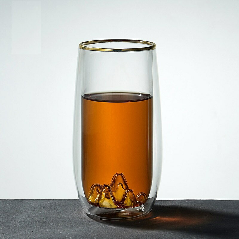 現貨+預購 玻璃杯茶杯-杯口描金雪山雙層水杯3款74aj18【獨家進口】【米蘭精品】