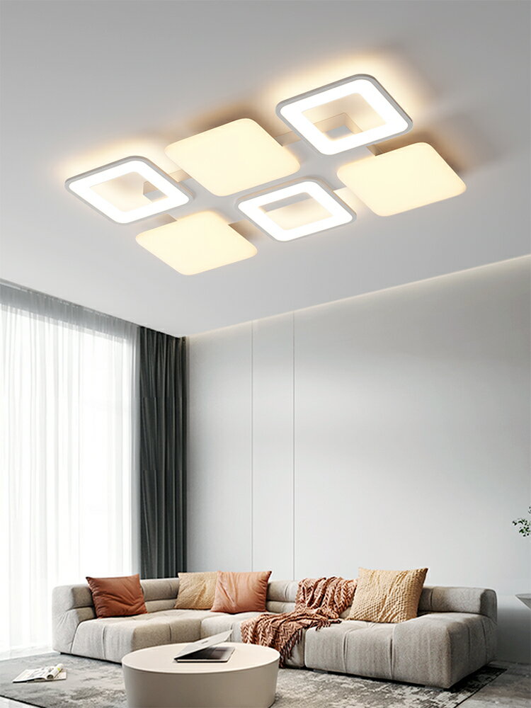 客廳吸頂燈2024年新款北歐長方形簡約現代主臥白色奶油風LED燈具