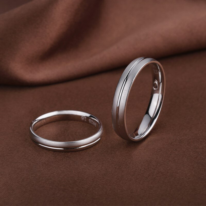 S925純銀情侶戒指男女士對戒首飾品食指指環對尾婚戒簡約刻字禮物