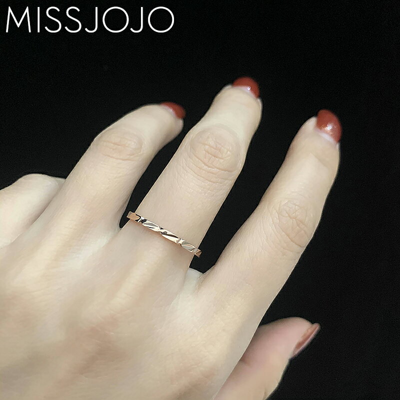 日韓版簡約個性菱形劈花紋路斜款鈦鋼玫瑰金色疊戴食指戒指尾戒女