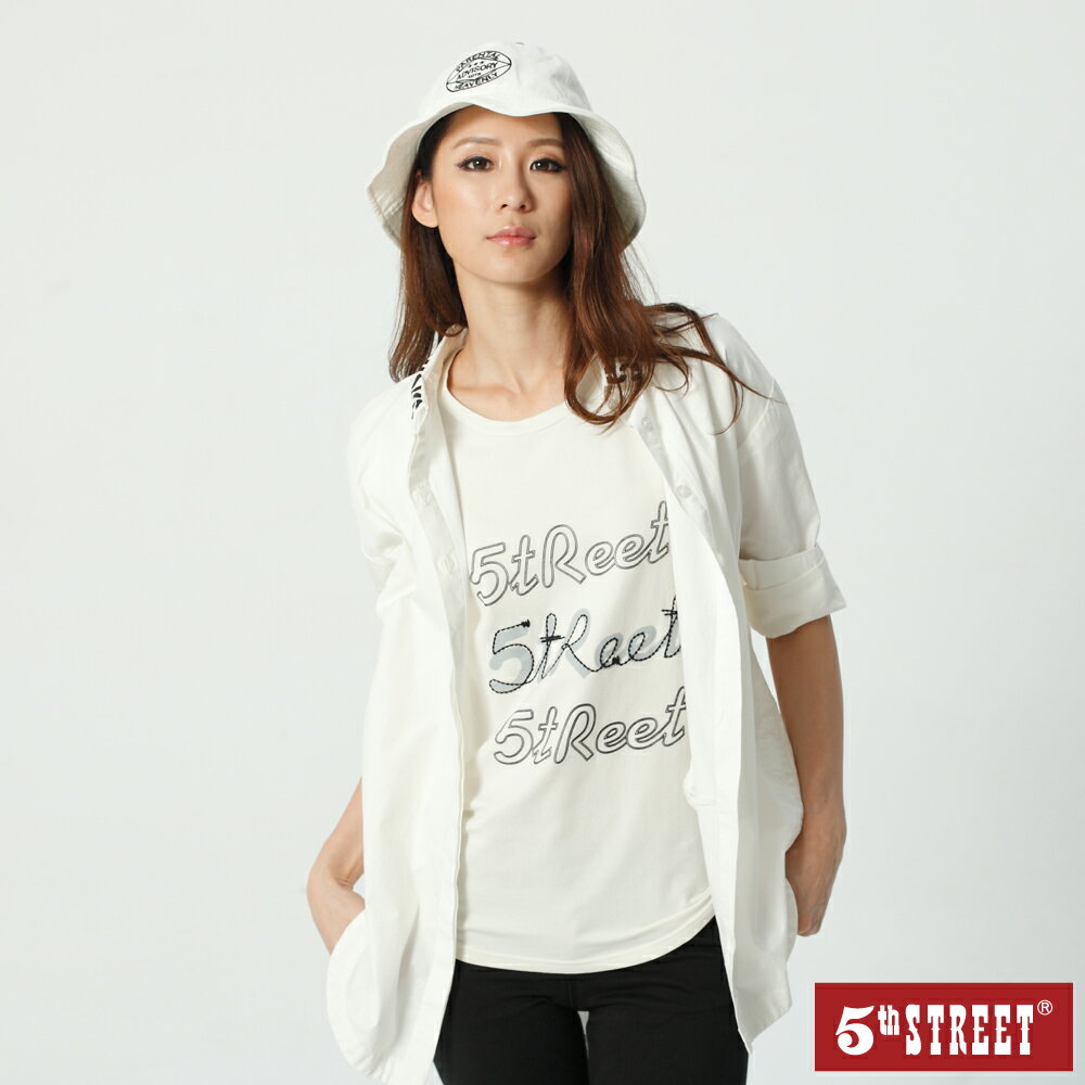 女變化款中長版長袖襯衫-米白色【5th STREET】【APP下單享最高9%點數】
