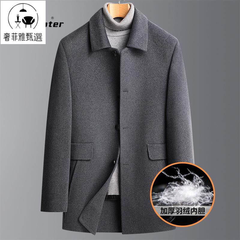 快速出貨/秋冬脫卸羽絨內膽雙面呢大衣中老年男士加厚中長羊毛大衣風衣外套