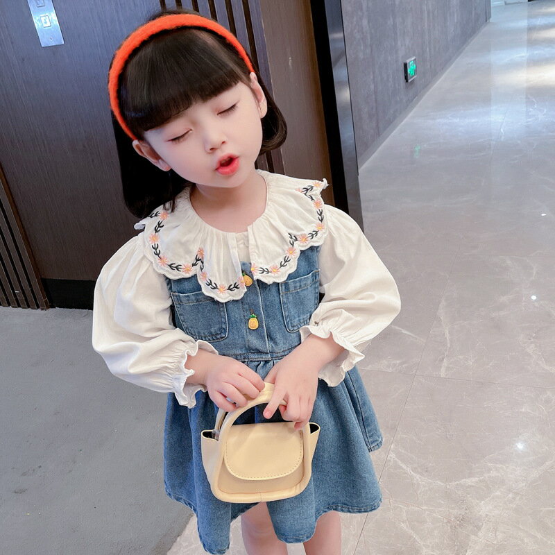 女童連衣裙夏裝2022新款洋氣女寶寶背帶公主裙兒童牛仔裙子小童裝