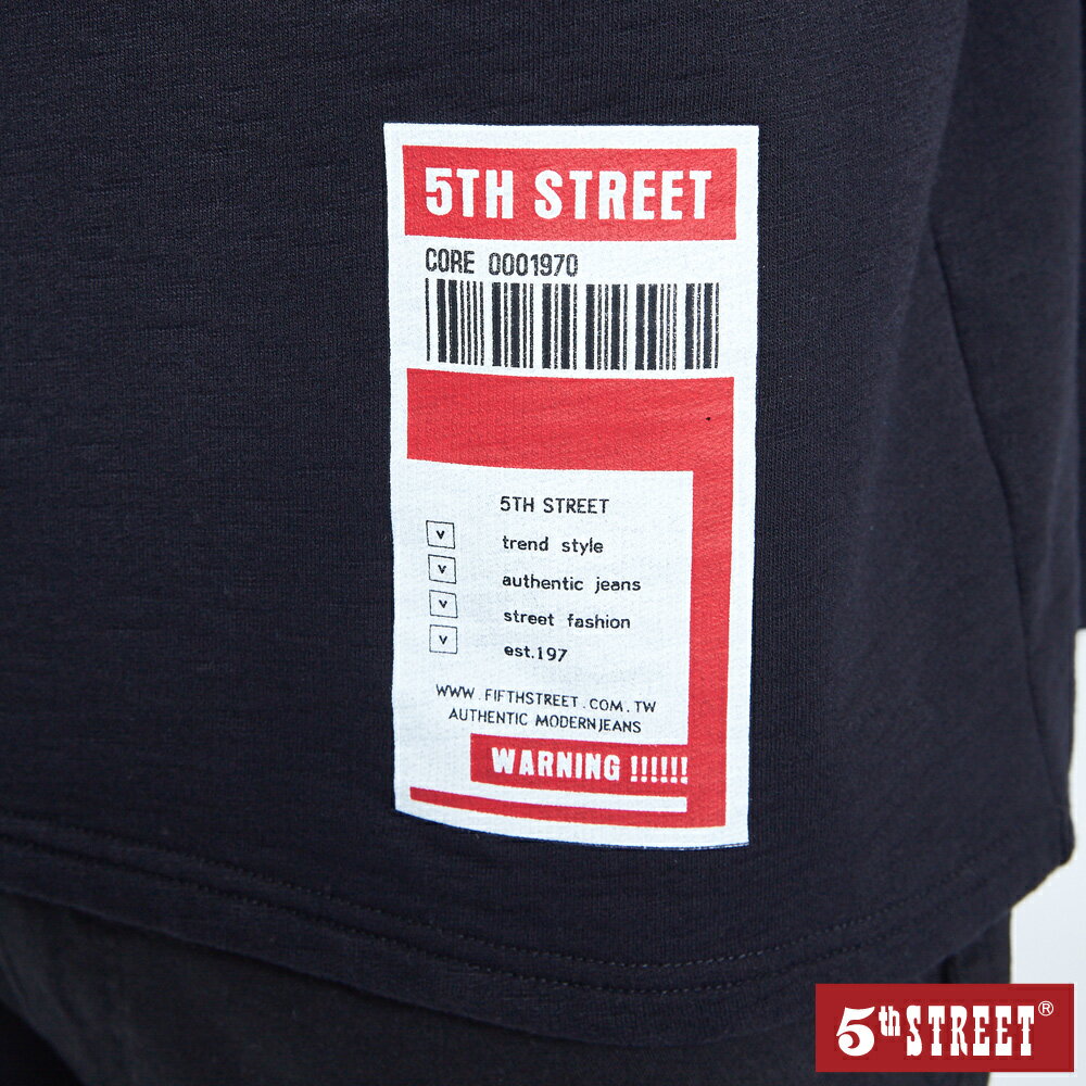 男裝 假兩件厚長袖帽T恤-黑色 (560746) 【5th STREET】【APP下單享4%回饋】 ★潮酷上衣 聖誕禮物券 最高折700 3
