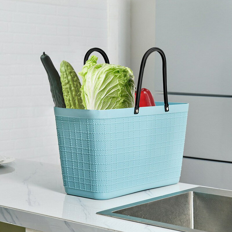 新款手提收納籃韓式塑料筐家用廚房蔬果菜籃買菜手提超市購物籃