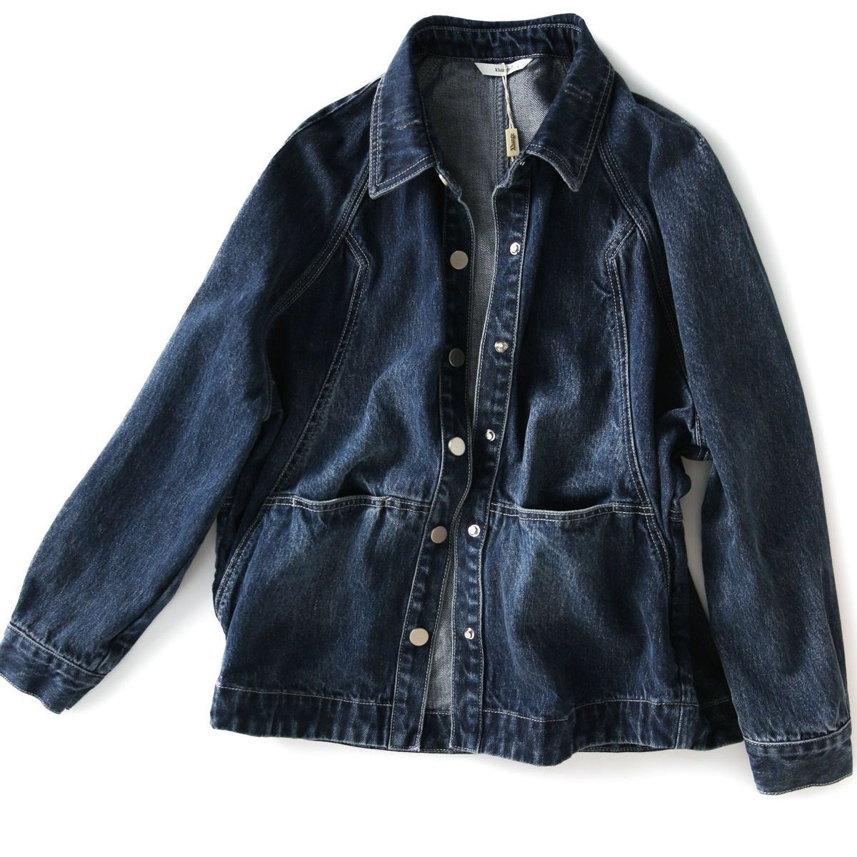 外套 女裝 休閒外套 時尚外套 保暖外套  深藍牛仔外套女2023春秋新款減齡時髦廓形百搭寬鬆顯瘦短外套潮 1