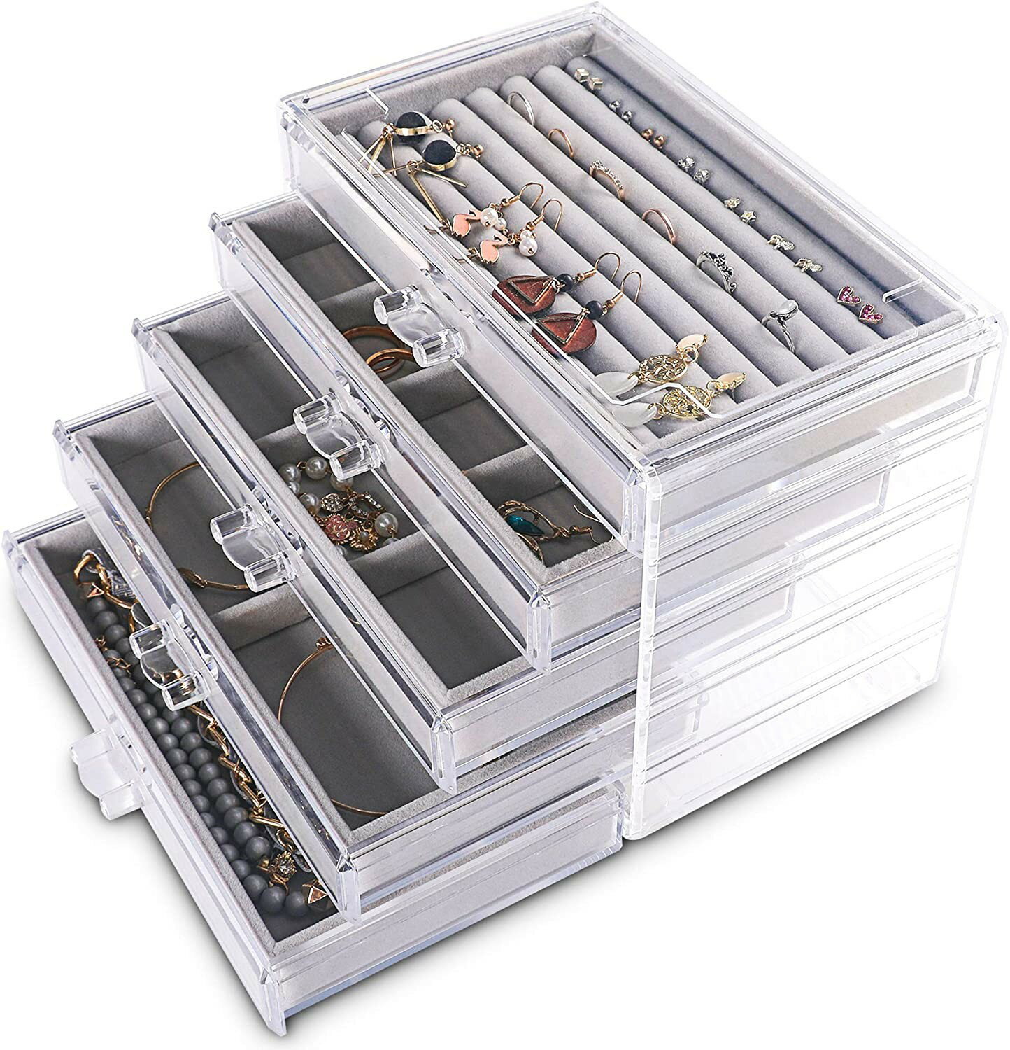 首飾盒耳環耳釘小飾品收納盒家用珠寶盒多格分類整理盒五層