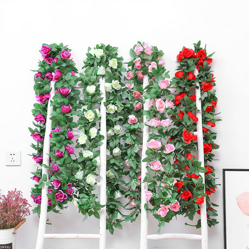 仿真玫瑰花藤條空調管道纏繞假花藤蔓室內婚慶裝飾吊頂壁掛玫瑰花