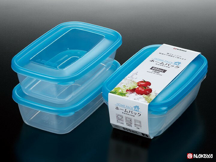 日本製【Nakaya】K290-2 長方型保鲜盒-藍色 800mL 2入組