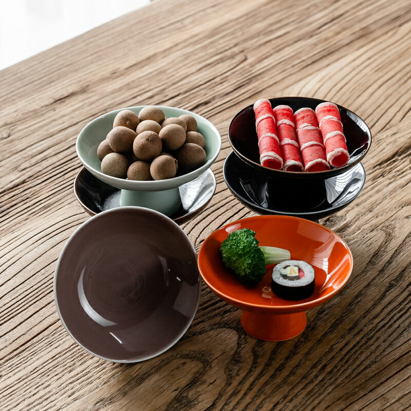 茶點盤復古點心零食果盤托盤籃陶瓷高腳茶道日式水果堅果碟供品盤