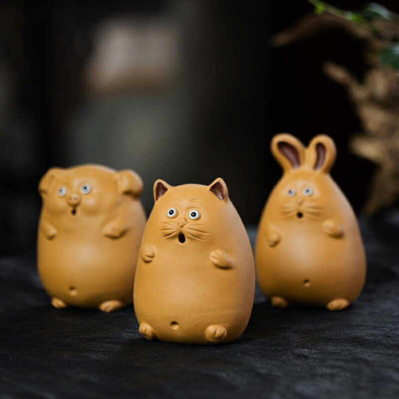 宜興紫砂茶寵十二生肖擺件兔子貓豬小號雕塑茶具創意茶玩禮品精品