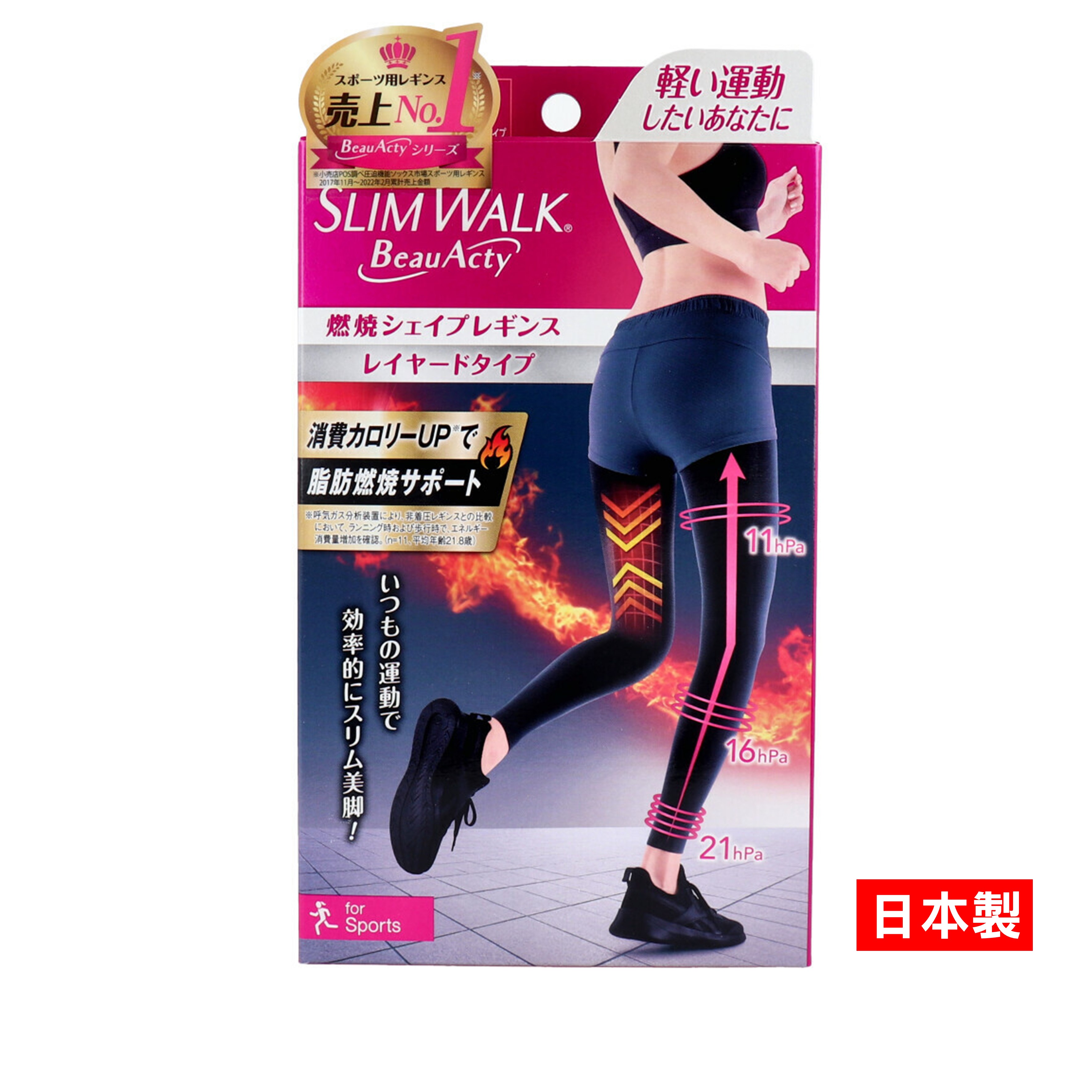 日本 Slim Walk Beau Acty 燃脂緊身褲黑色 ML 【修飾身型】日本代購【領券滿額再折千9/30止】