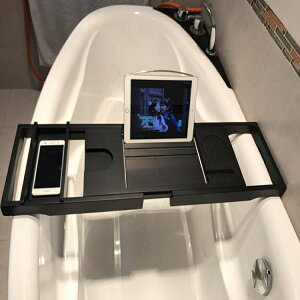 浴缸架浴缸伸縮置物架板多功能浴缸桌衛生間泡澡iPad手機支架白色 HM 【麥田印象】