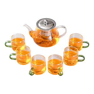 玻璃小茶杯功夫茶具耐熱家用透明喝水杯子6只裝泡茶杯架N