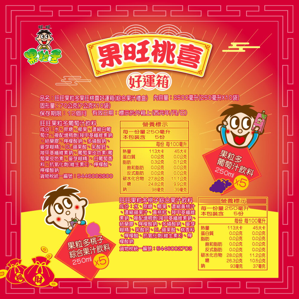 旺旺 果粒多果旺桃喜好運箱 2500ml ★熱銷雙口味組合 ★轉開瓶蓋，果然好運 4
