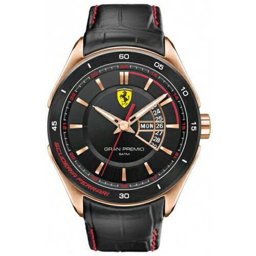 送禮首選★FERRARI Formula Italia 奢華經典金框黑麵皮帶腕錶/0830185 附提袋【全館滿額折價★APP下單點數4倍送】線上購買享 實體門市同步服務