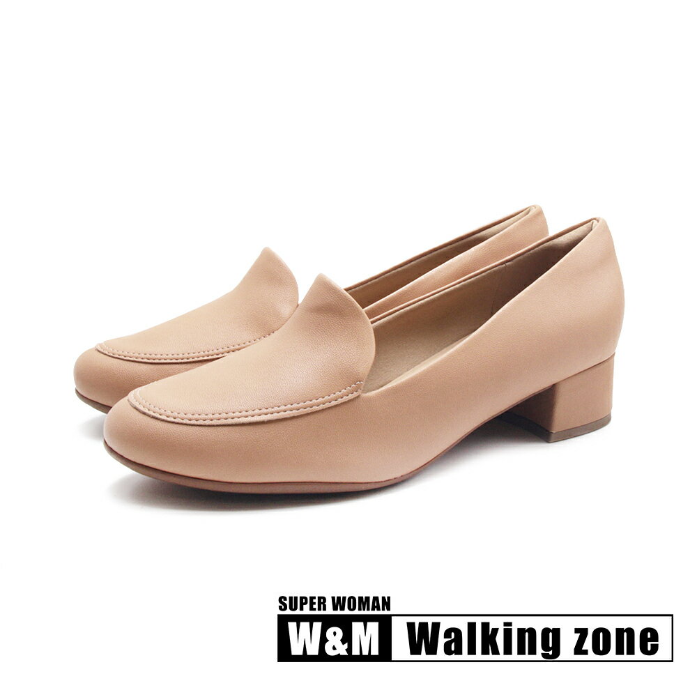 WALKING ZONE SUPER WOMAN小圓頭素面低跟 樂福鞋 女鞋-卡其 0