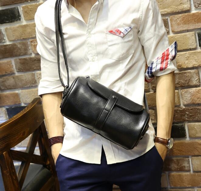 FINDSENSE Z1 韓國 時尚 潮 男 複古 皮質 大容量 圓筒包 腰包 多功能腰包 挎包 斜背包 單肩包