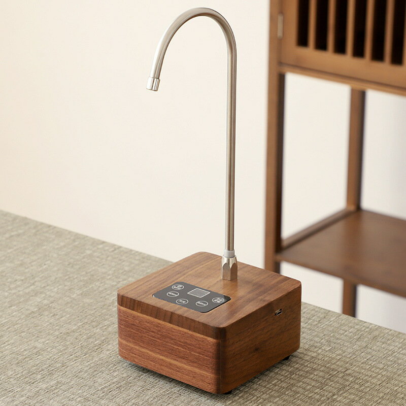 胡桃木抽水器實木USB充電式桶裝水吸水器家用智能電動自動上水器
