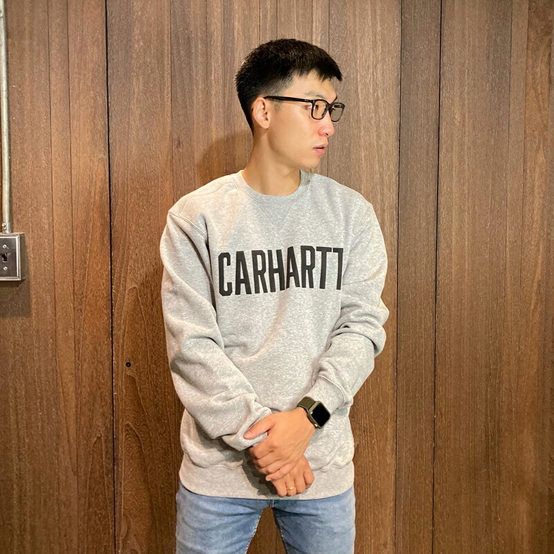 美國百分百【全新真品】Carhartt 大學T 長袖T恤 長T 大logo 上衣 男 寬鬆 灰色 BH26