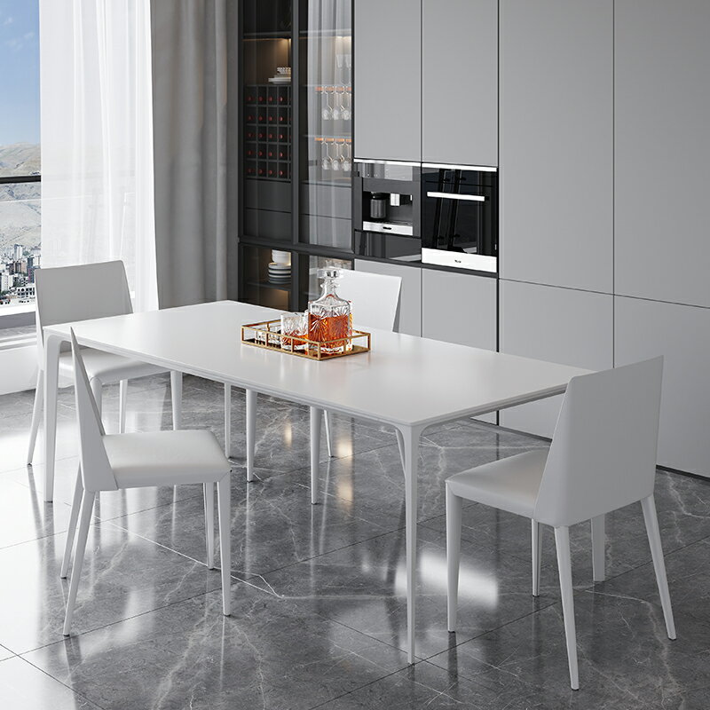 餐桌 椅北歐現代簡約 長方形純白鋁合金輕奢 家用 飯桌